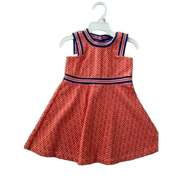 Janie and Jack Geo Jacquard Dress Sport Orange Blue Stretch Ribbed Striped 2T